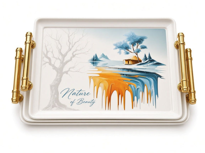 Scenic Art Print Ceramic Serving Trays (Set of 3)