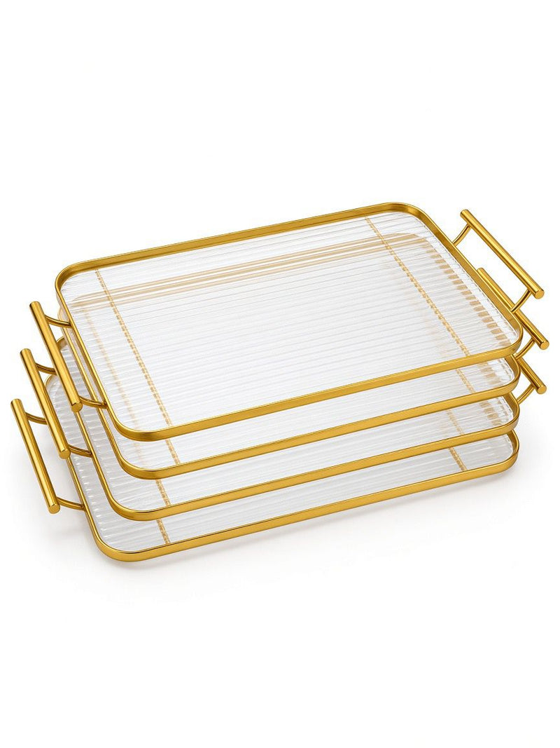 Luxe Gold-Rimmed Ribbed Glass Serving Tray